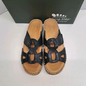 Spring Step Women's 39 Montera Leather Slide Sandals Black